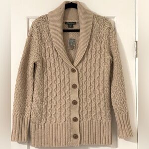 NWT Eddie Bauer Cardigan Sweater Heritage Cable Medium